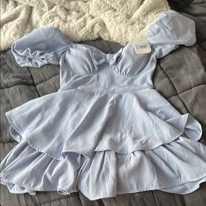 Altar'd State Light Blue Romper with Puff Sleeves